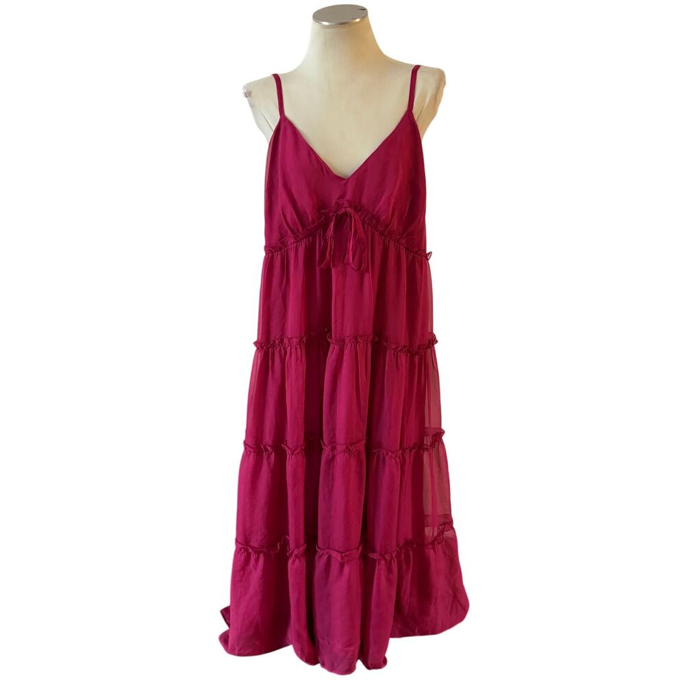 NWT Eloquii Berry Tiered Maxi Dress Plus Size 18 Wedding Guest Resortwear A Line